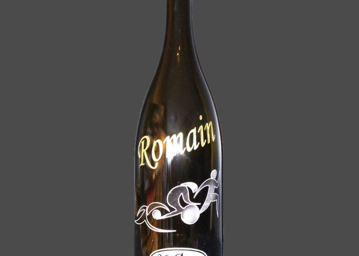 Bouteille gravée pour un anniversaire (thématique du cyclisme)